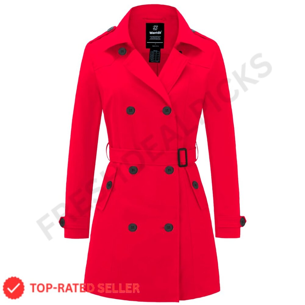Waterproof Trench Coat with Belt, Double-Breasted, Classic Lapel, Windproof